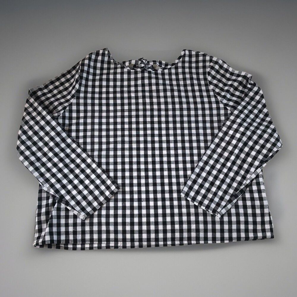Shein Curve Black White Gingham Tie Back Long Sleeve Top Size 0XL